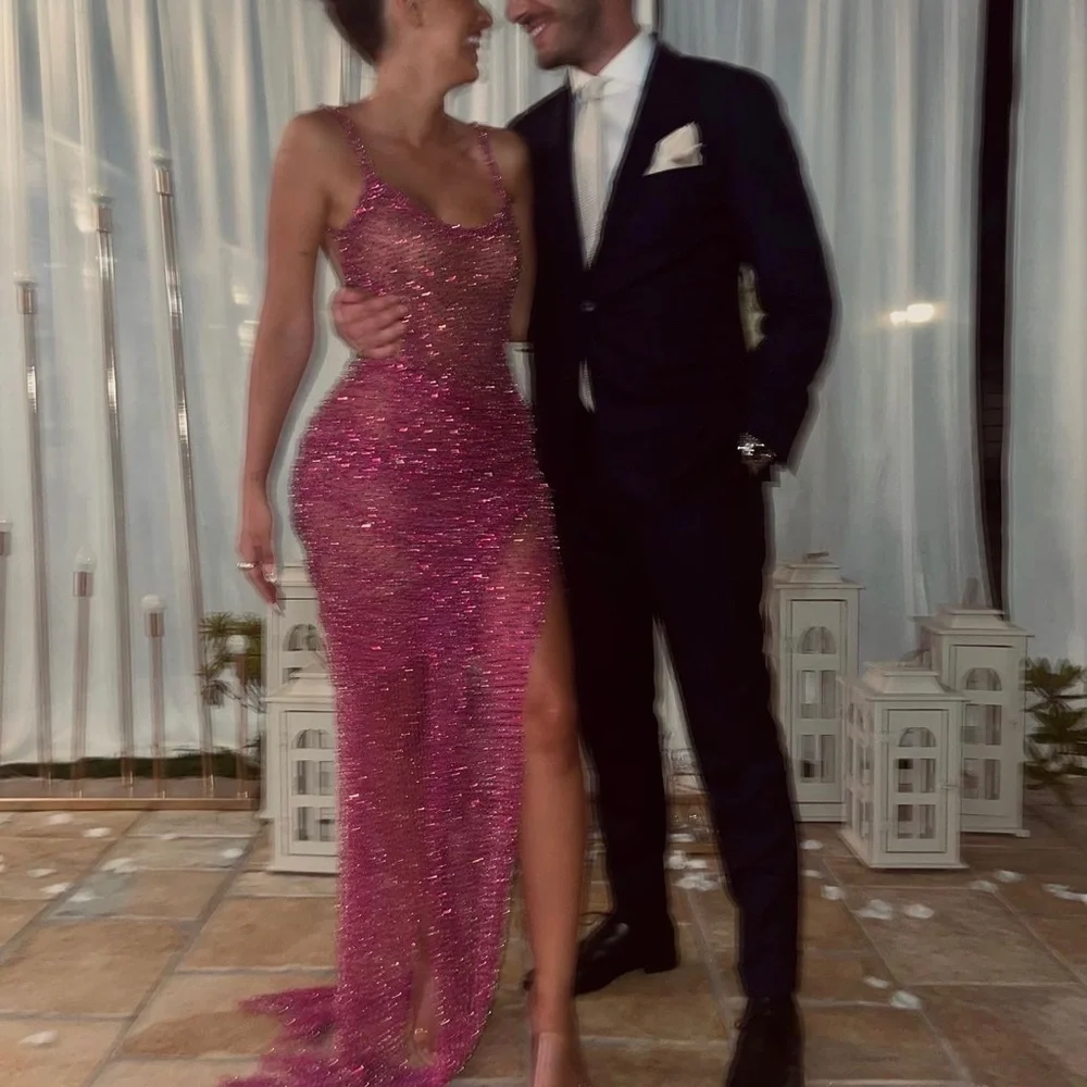 Custom Pink Crystal Net Gown - Picture 6 of 8